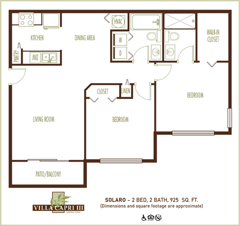 Floor plan for 2 beds, 2 baths, 925 sqft